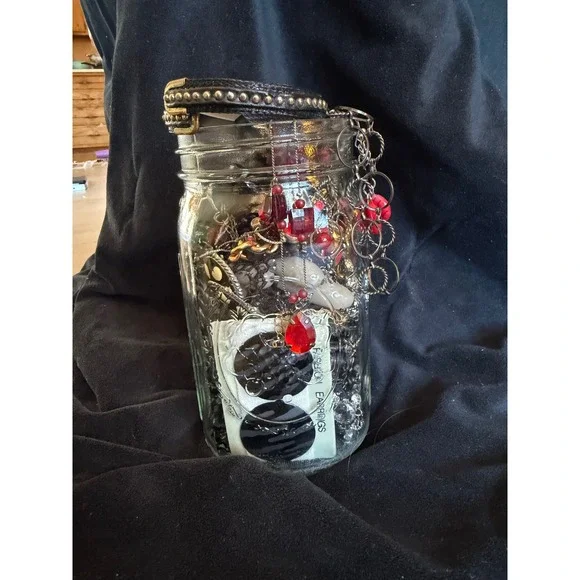 Dark Academia Mystery Jewelry Jar Black and Red Tones Whimsigoth - Picture 5 of 9